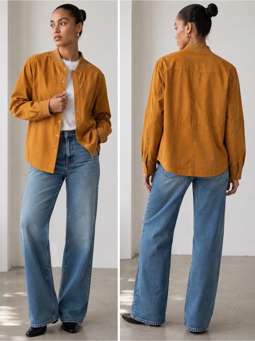 Micro-Suede Camel Button Down Shacket By SeanJohn Size S